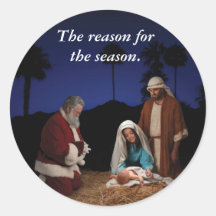 Père Noël se mettant à genoux à la nativité Autocollants