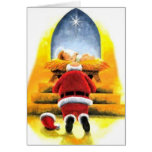 Père Noël se mettant à genoux avant carte de Noël 