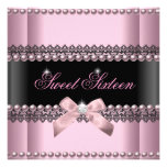 Perle noire rose de dentelle de sweet sixteen du b invitations personnalisées