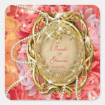 Perles roses de cru épousant le marié de jeune mar autocollant carré