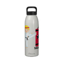 Personalized Blonde Haired Karate Boy Water Bottle