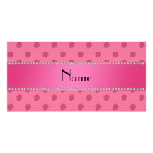 Personalized name pink strawberries pattern photo card template