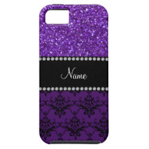 Personalized name purple glitter damask iPhone 5 covers