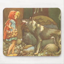 Petit capuchon rouge vintage et loup dans la forêt tapis de souris