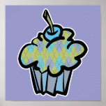 petit gâteau à motifs de losanges bleu et vert posters