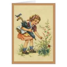 Petite fille, oiseau et coccinelle et carte d'occa