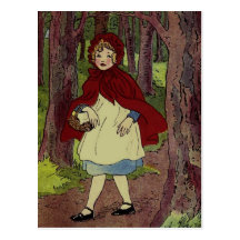 Petite illustration rouge vintage de capuchon carte postale
