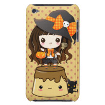 Petite sorcière mignonne avec le flan de kawaii et coque iPod Case-Mate 