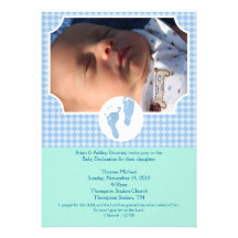Photo bleue du dévouement 5x7 de baptême de pieds  invitation personnalisée