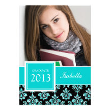 PHOTO TURQUOISE GIRLY DE DIPLÔMÉ DE DAMASSÉ DE SCI INVITATION PERSONNALISÉE