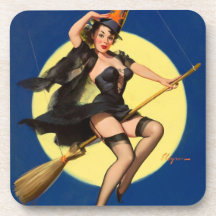 Pin de sorcière de Halloween vers le haut de fille Dessous-de-verre
