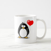 Pingouin avec un ballon de coeur tasses à café