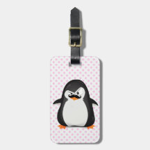 Pingouin blanc noir mignon et moustache drôle étiquettes de bagage