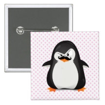 Pingouin blanc noir mignon et moustache drôle badges
