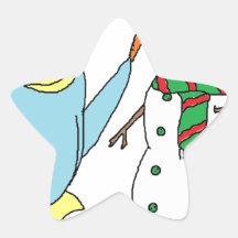 Pingouin construisant un bonhomme de neige autocollants