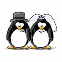Pingouin de jeunes mariés - scuplture de photo découpages en acrylique