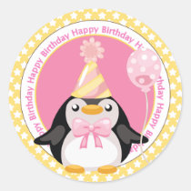 Pingouin mignon d'anniversaire autocollants