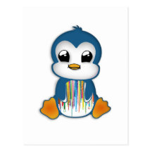 Pingouin orange bleu mignon carte postale