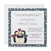 Pingouins d'hiver dans le faire-part de mariage d'
