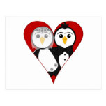Pingouins mariés de coeur carte postale