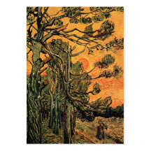 Pins contre un ciel rouge avec l'arrangement Sun. Carte De Visite