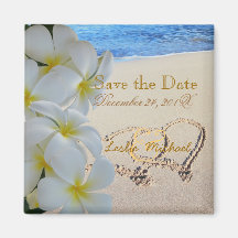 PixDezines bewaart Datum, Strand+Plumeria+Harten Magneet