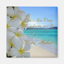 PixDezines bewaart Datum, Strand+Plumeria Lei Koelkast Magneet