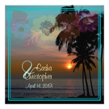 Plage hawaïenne de coucher du soleil Scence/Aloha/ Faire-parts