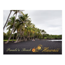 Plage noire de sable de Punaluu, Hawaï Carte Postale