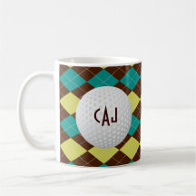 Plaid avec la boule de golf, tasse de café personn