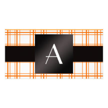 Plaid d'orange de monogramme modèle pour photocarte