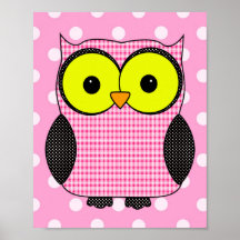 Plaid et hibou V4 de point de polka Affiche