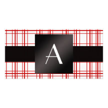 Plaid rouge et blanc de monogramme cartes de vœux avec photo