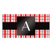Plaid rouge et noir de monogramme modèle pour photocarte