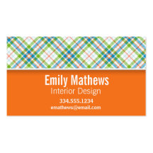 Plaid vert et orange mignon modèles de cartes de visite