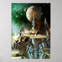 Planète de vaisseau spatial et d'étranger affiche