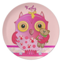 Plat mignon avec le hibou et le nom de bébé assiettes pour soirée