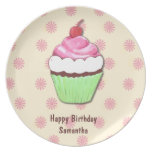 Plat rose et vert de petit gâteau d'anniversaire assiette