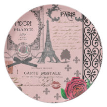 Plat rose vintage de collage de Paris Assiettes Pour Soirée
