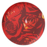 Plats de roses rouges assiettes pour soirée