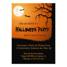 Pleine lune, battes et orange déplaisante Hallowee Invitations Personnalisées