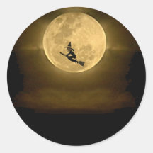 Pleine lune et sorcière jaunes Halloween Adhésifs