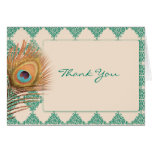Plume de paon sur le Merci marocain turquoise de t Cartes