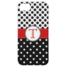 Point de polka blanc noir fendu RedvMonogram Coques iPhone 5