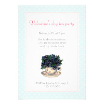 Point de polka bleu de rose de thé de jour de Vale Carton D'invitation
