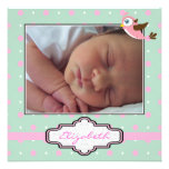 Point de polka, oiseau avec la photo de naissance  invitations personnalisées