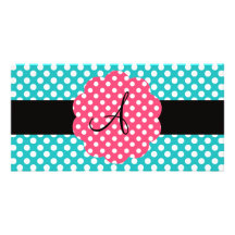 Pois de turquoise de monogramme cartes de vœux avec photo