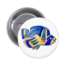 Poissons bleus de papillon de bande dessinée badge