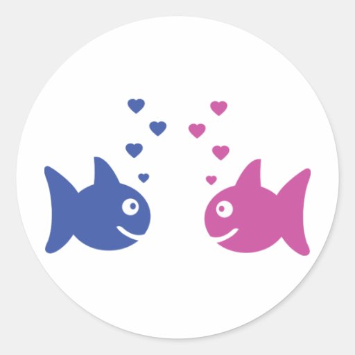 poissons dans l'icône d'amour autocollant rond