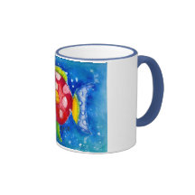 Poissons rouges, tasse bleue